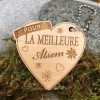 Porte-clés en bois personnalisé la meilleure atsem forme coeur 50 mm