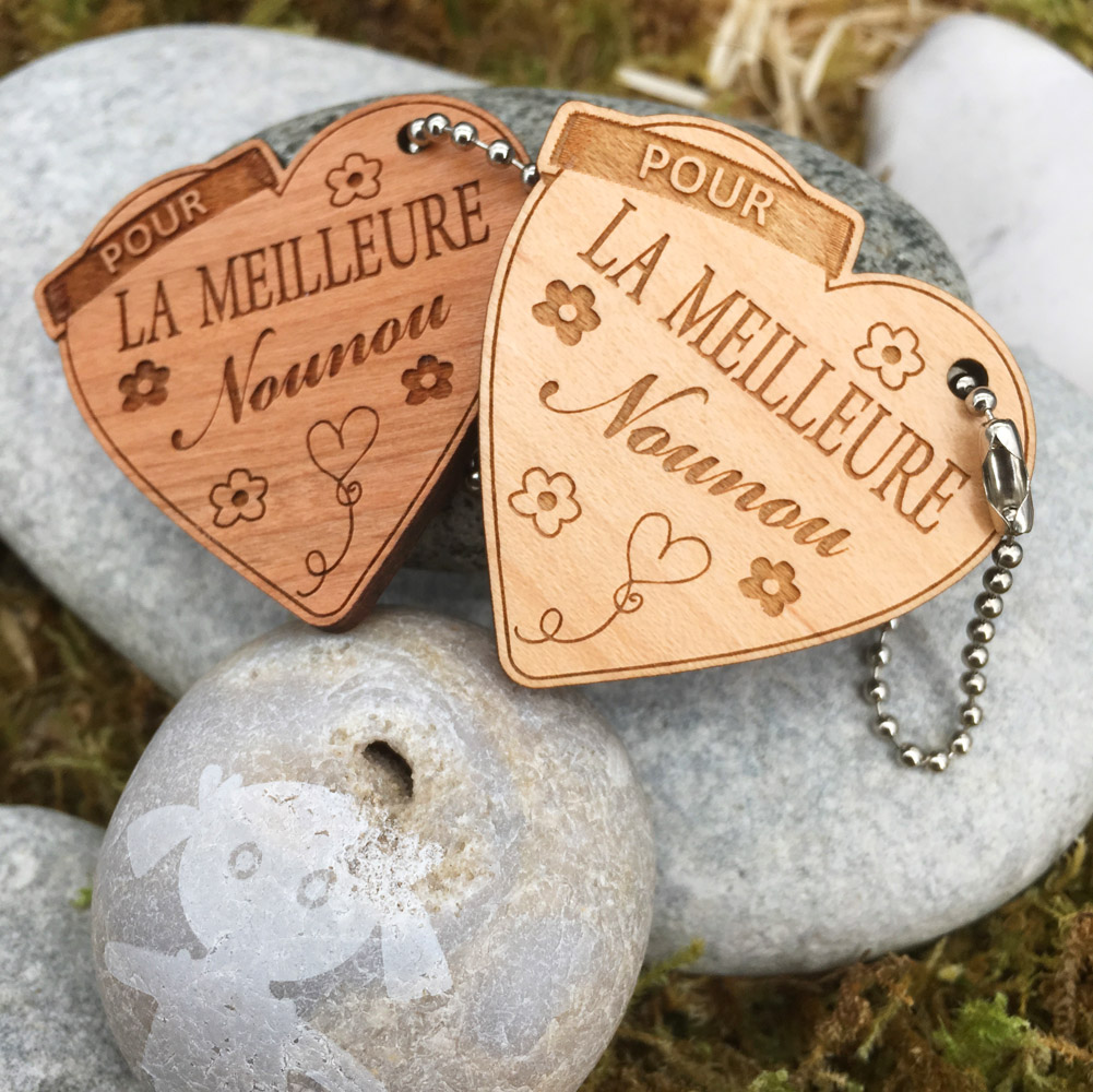 Duo de porte-clés gravés médailles bois plaques personnalisées 16x66 mm  pour les amoureux