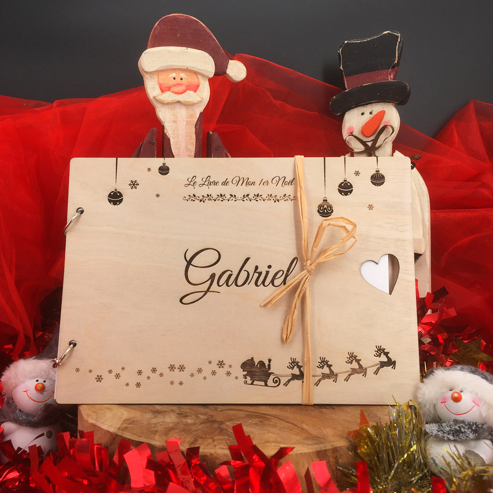 Carte postale et boule de Noël en bois Personnalisée, Cadeau Noël  personnalisé, Déco Noël
