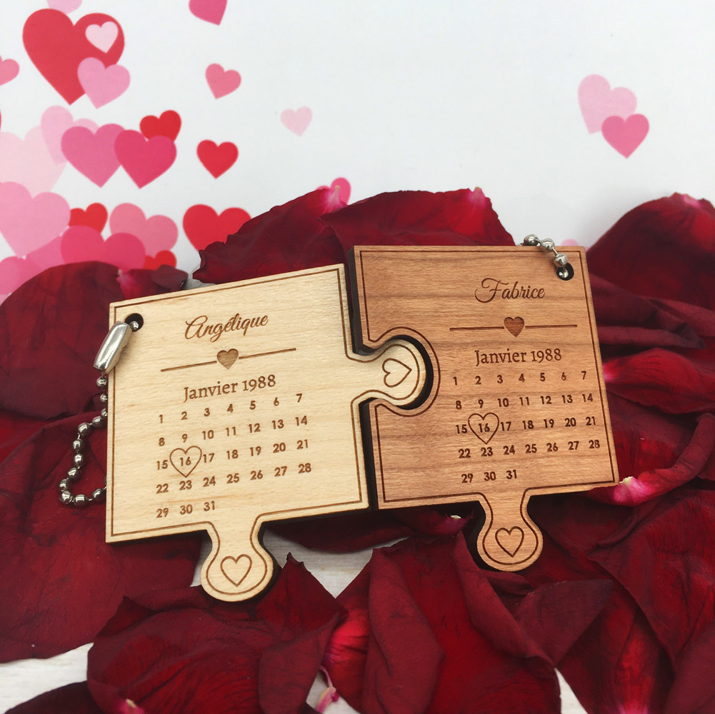 Porte clés rond Saint Valentin prénoms et date