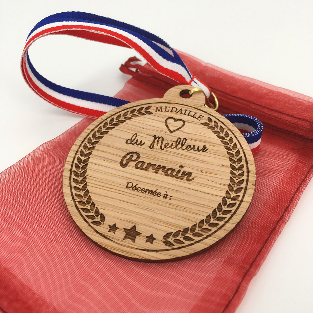 Médaille bois meilleur parrain - Ma Gravure Perso - Fait en France