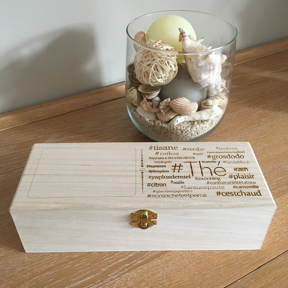 boîte à thé personnalisable en bois - modèle hashtag