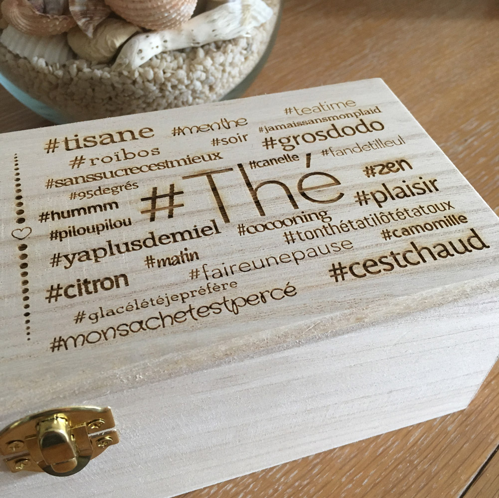 boîte à thé personnalisable en bois - modèle hashtag