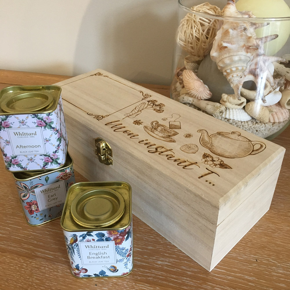 boîte à thé personnalisable en bois - modèle intant T