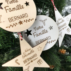 Type 1 Ddéco Noël Personnalisé Famille Intérieur Ornements de Noël en Bois Personnalisés Gravée avec Prénom Cadeau de Noël