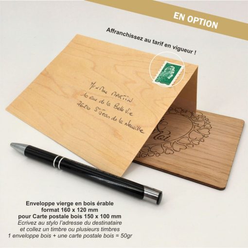 enveloppe bois et carte postale bois
