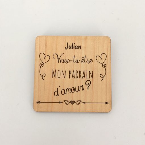 Magnet en bois gravé Citation, Cadeau pour Parrain, Marraine Demande Parrain /Marraine Annonce naissance -  France