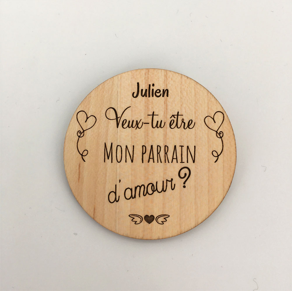 Magnet en bois gravé Citation, Cadeau pour Parrain, Marraine Demande  Parrain/Marraine Annonce naissance -  France