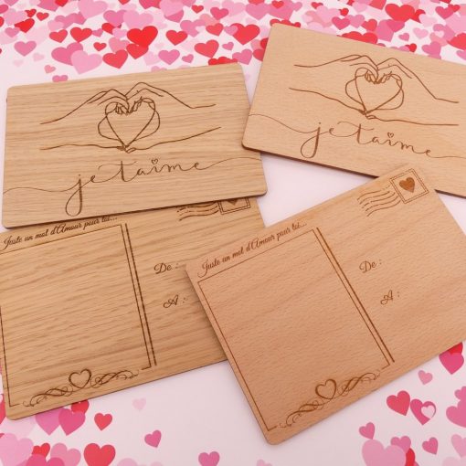 Carte postale Saint Valentin en bois personnalisé