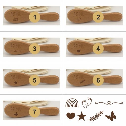 exemples d'émojis pour la brosse bébé en bois personnalisée
