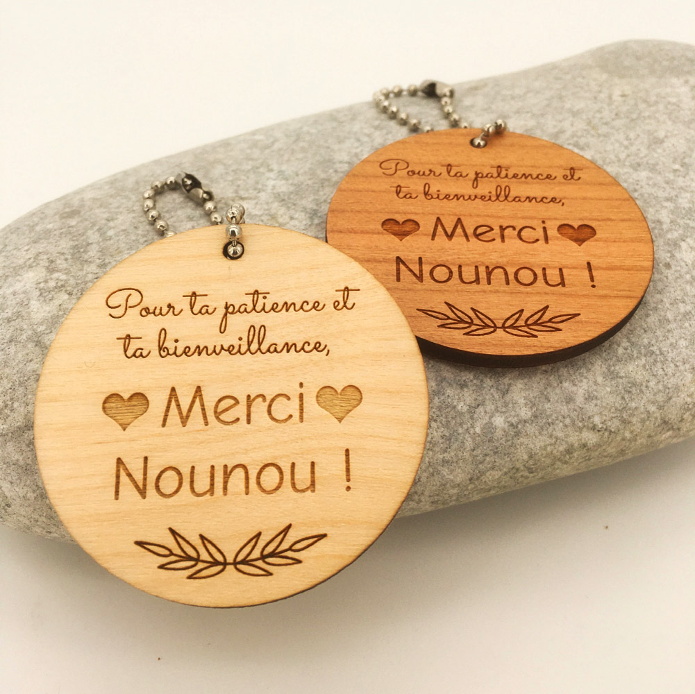 Porte-clés personnalisé bois merci Nounou - Ma Gravure Perso