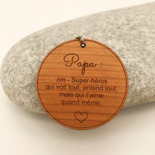 Porte-clés personnalisé en bois gravé papa cadeau fête des pères